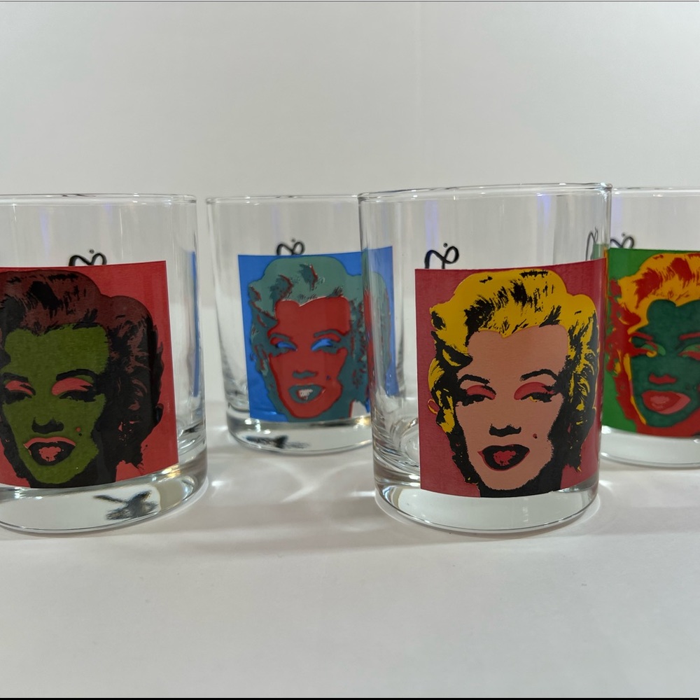 1997 set of Andy Warhol Marilyn Monroe cocktail glasses 4 vintage glasses
